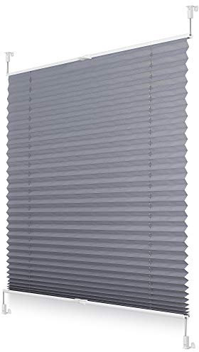 ROOMY Plissee Klemmfix, verspannt, Blickdicht, Sichtschutz Sonnenschutz Jalousie Grau, 90 cm x 130 cm (B x L)