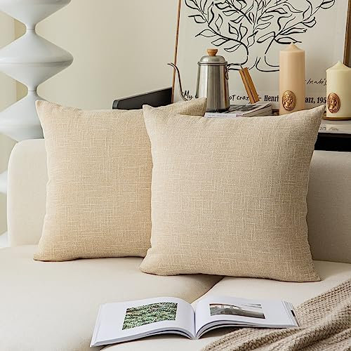 Kevin Textile 2 Stück Dekorative 2 Ton Leinen Kissenbezüge Kissenhülle für Stuhl/Sofa/Bett/Auto 40,6 x 40,6 cm Creme Beige