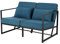 Mingone 2 Sitzer Sofa Couch Klein Gepolsterter Sofa mit Leinen Stoff Couch mit Armlehnen Metall für Wohnzimmer Empfang Café Retro, 114 x 72 x 72cm Blau