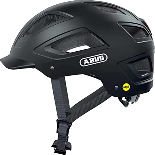 ABUS Stadthelm Hyban 2.0 MIPS - Fahrradhelm für den Alltag mit Rücklicht, ABS-Hartschale, Aufprallschutz - für Damen und Herren - Schwarz Matt, Größe M
