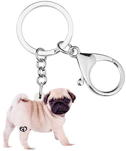 DUOWEI Cute Mops Hund Schlüsselanhänger Acryl Haustiere Schlüsselring Handtasche Dekoration für Frauen Mädchen Charme Geschenke (Beige)