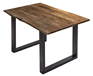 SAM Esszimmertisch 120x80 cm Billy, echte Baumkante, Esstisch aus Akazienholz massiv + nussbaumfarben, Baumkantentisch mit U-Gestell Schwarz