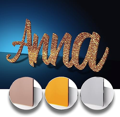 Prénom Pour Porte De Chambre D'Enfant Personnalisable - Nom D'Enfant À Personnaliser - Plaque Troglass Gloss ou Paillettes Avec Lettres Découpées - 16 couleurs disponibles (GLITTER Or)