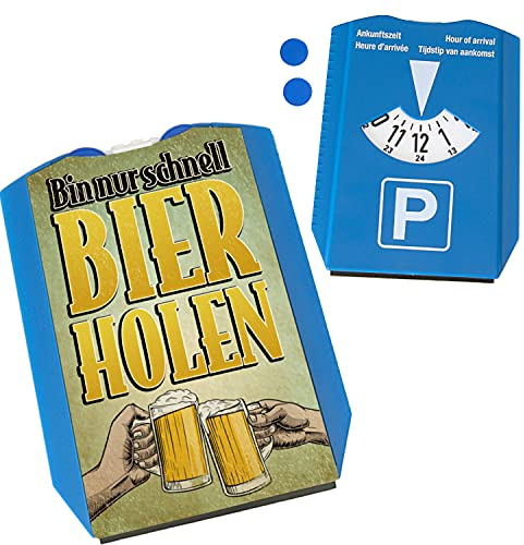 Bin nur schnell Bier Holen Parkscheibe mit Eiskratzer und 2 Einkaufswagenchips die lustige Art zu Zeigen, DASS du dir gerade Dein Feierabendbier kaufst - Vorderseite gemäß StVO