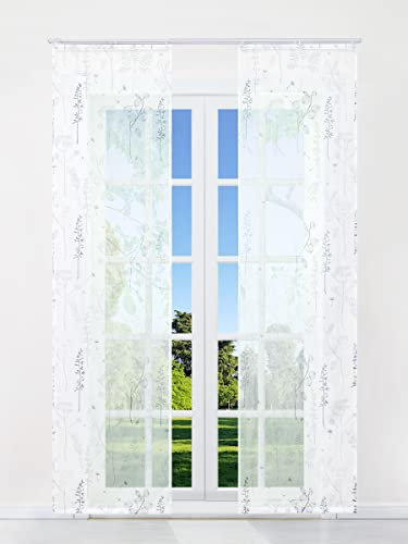 CORLIF Schiebegardinen Laterne Blume Flächenvorhänge Set 2er Gardinen mit Klettband Schiebevorhang Transparent Vorhang inkl. Beschwerungsstäben Grau BxH 57x225cm 2 Stück