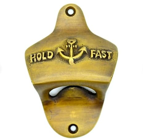 FOUNDRYMAN - Abrebotellas de pared de latón Hold Fast y ancla náutico - Botella de cerveza de latón macizo montada en la pared - Regalo para hombres - 3.25 x 2.5 pulgadas