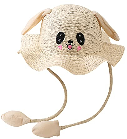 HUIFANG Sonnenhut für Kinder, Strandhut, umkehrbarer, atmungsaktiver Eimerhut,Sommer Baby Airbag mit beweglichen Ohren Kinder Kaninchen Strohhüte Mützen, M-L
