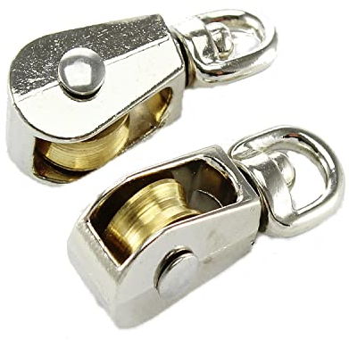 2 Seilrollen/Blockseilrolle mit Messingrad und Wirbel 60 x 24mm