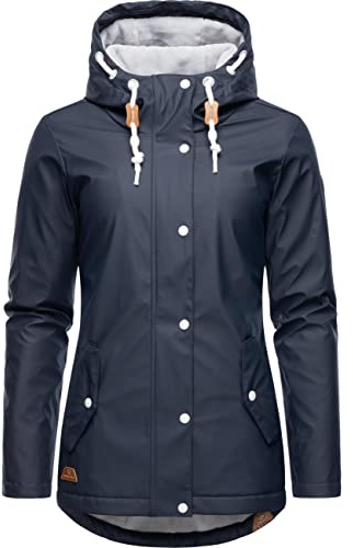 Ragwear Damen Regenjacke Marge wasserdicht warm gefüttert mit Kapuze | Länge: po-bedeckend | Wärmegrad 2 von 3 – warm gefüttert | 4.000 mm Wassersäule | fleecegefütterte Kapuze