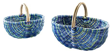 Kobolo Rattankorb Einkaufskorb geflochten Set - Zwei Größen - Blau - Rattan