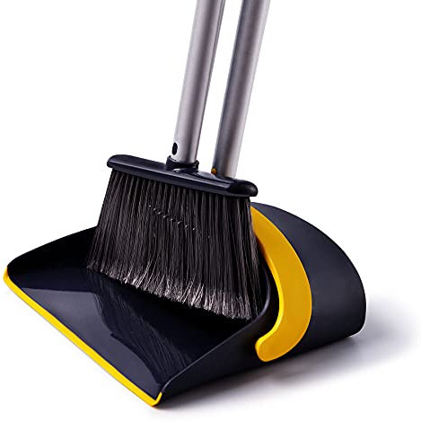 Yocada Besen und Kehrschaufel Set 132,1 cm Langer Griff aufrechte Kehrschaufel mit Kombi-steifen Borsten perfekt für Zuhause Küche Zimmer Büro Lobby Boden Tierhaarabfall Dunkelgrau