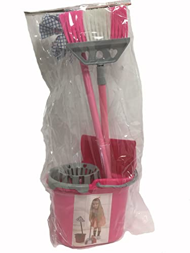 Generico Set Pulizia Giocattolo Secchio Mocio Scopa Paletta Scopetta Gioco Bimbo Bimba Set delle Pulizie (Rosa)