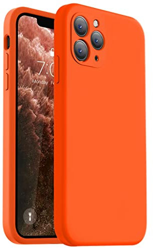 Vooii Compatible with iPhone 11 Pro Max Case, Upgraded Liquid Silicone with [Flat Edges] [Camera Protection] [Soft Anti-Scratch Microfiber Lining] Phone Case for iPhone 11 Pro Max - Neon Orange