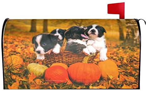 Lustige walisische Corgi-Welpen, Hunde, Korb, Kürbisse, Herbst, Halloween, Briefkastenabdeckungen, magnetische Briefkastenhüllen, Postbriefkastenabdeckung, Standard-Übergröße, 25,5 x 21, Mailwrap, G