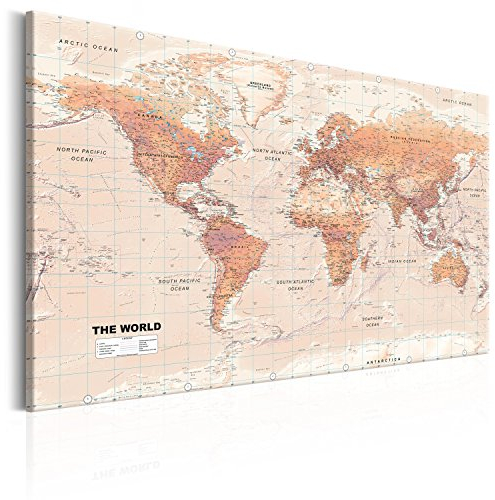 murando Weltkarte Pinnwand & Vlies Leinwand Bild 120x80 cm XXL Bilder mit Kork Rückwand 1 Teilig Kunstdruck Korktafel Korkwand Memoboard Pinboard Wandbilder Landkarte k-A-0207-p-c