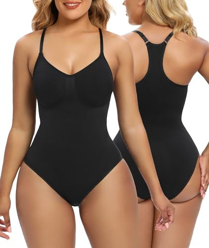 SHAPERX Body Contenitivo Modellante Donna Snellente Shapewear Bodysuit Tanga Invisibile Body Shaper Addominale Compressione, UK-SZ5305-Black-2XL/3XL