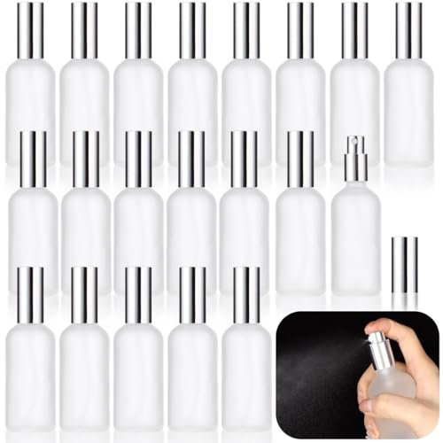 Toyosport 20 Pcs 100 ml/3.4 oz Frosted Glass Spray Bottles, Empty Perfume Atomizer, Reusable Cosmetic Small Glass Container, Refillable Spray Mister