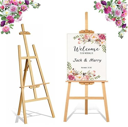 150cm Chevalet Peinture, Chevalet de Studio, Chevalet Mariage en Bois de Pin Massif, Hauteur Réglable, Trépied Chevalet d'Artiste, Chevalet de sol portable pliable pour Présentation, Mariage, Peinture