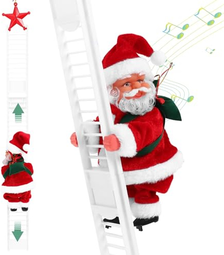 Gfilay Babbo Natale che si arrampica sulla scala con musica, giocattolo elettrico di Babbo Natale che canta e balla per la decorazione dell'albero di Natale