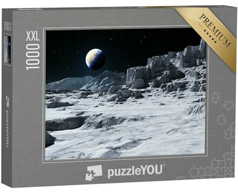 Puzzle 1000 Teile XXL „Blick auf die Erde vom Mond, 3D-Rendering“ – aus der Puzzle-Kollektion Weltraum, Universum