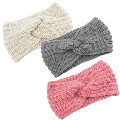 PSOWQ 3 Stück Stirnband Kinder Mädchen, Strick Stirnband Damen Winter, Haarband Ohrenwärmer Elastisch, Herbst Und Winter Vielseitig