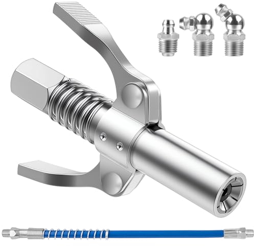MINISOISO Raccord de Pistolet à Graisse, G Coupler Embout Pompe à Graisse, Coupler Pince de Verrouillage Pistolet à Graisse,Raccord Dembout de Pistolet à Graisse avec Tuyau de 30 cm.