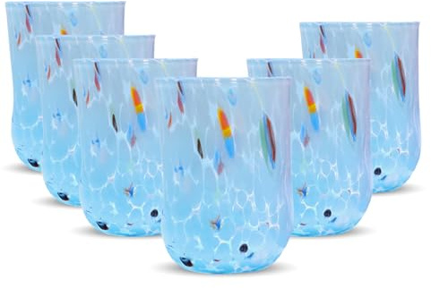 Gocce di Murano 6 Bicchieri Acqua Vetro Linea Eterea, Bicchiere Soffiato e Lavorato a Mano 300 ml