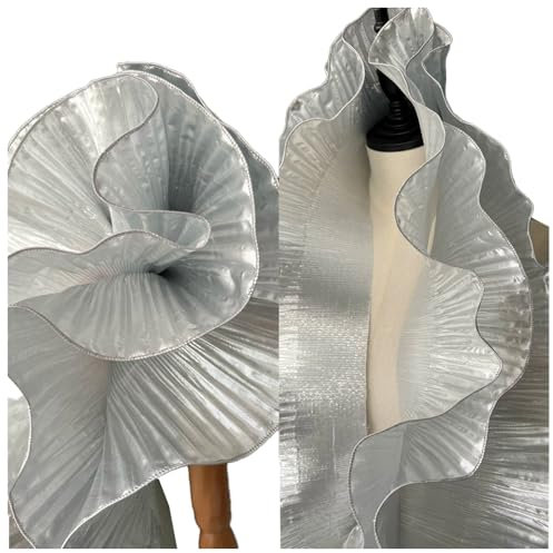 Plissee-Stoff, 3 Meter, steif, gerüschte Borte, Knautschfalten, Spitzenborte, Band, Manschette, Kragen, Kleid, Rock, Kleidung, Nähmaterialien, 15 cm breit, M38F17 (Silber, Elfenbein)