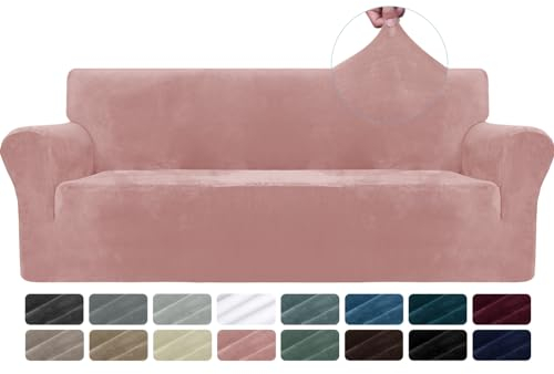 CYCMACO Samt Sofa Überzug 3 Sitzer, Sofabezug Elastische, Couch Überzug Haustier Katze Hunde, Universal Sofa Cover Moderne, Sofahusse Mit Armlehnen, Sofaschoner rutschfest, Rosa
