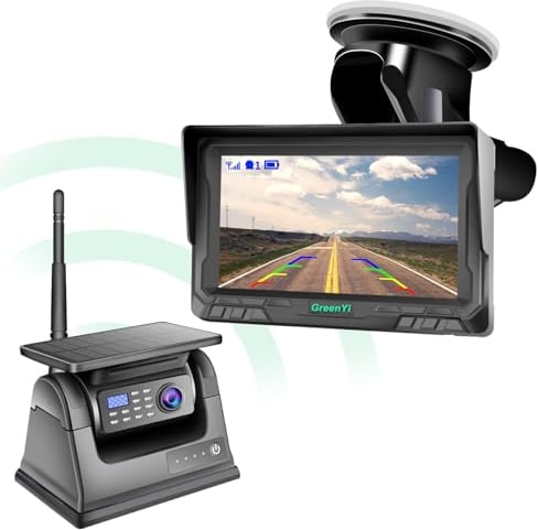 GREENAUTO Solar Magnetische kabellose Rückfahrkamera 5'' Monitor Kit AHD 1080P Rückfahrkamera wiederaufladbare Batterie, Keine Verkabelung, kein Bohren, kabellose Backup-Kamera für Anhänger RV