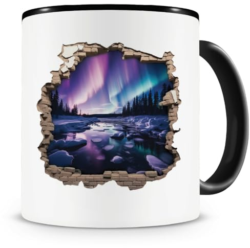 Samunshi® Tasse Wandriss mit Polarlicht Aurora 3D Effekt Teetasse Kaffeepott als Motiv Geschenk für Kaffeetasse Lustige Tassen zum Geburtstag schwarz Keramik 300ml