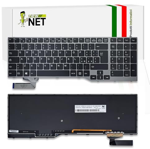 new net - Tastiera Compatibile con Fujitsu LifeBook E554, E556, E753, E557, E756, E754 [Frame Nero - Retroilluminata - Italiana]