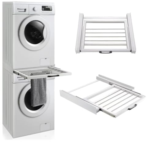 BohrenCL Verbindungsrahmen für Waschmaschine/Trockner, Aluminiumlegierung Zwischenbaurahmen mit Ausziehbarer, Waschmaschine Trockner Verbindung, Verbindungssatz Universell für alle Marken