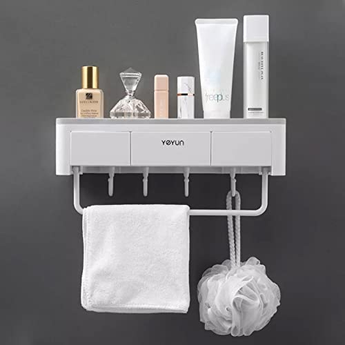 KKXXYQFC Badezimmerregal, Badezimmerregal, Trennwand, Badezimmerregal, Wandmontage, Shampoo, Kosmetik, mit Schublade, Aufbewahrungsregal, Organizer, Handtuchhalter, Bademantelhaken, Halter,