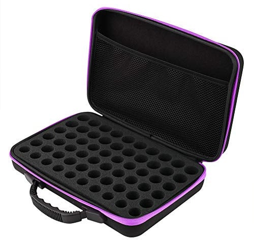 WPKD BLUEIY 60 Löcher Ätherische Öle Aufbewahrungsbox,Eva Ätherische Öle Tragekoffer Tasche mit Griff Hält 5ml 10ml 15ml Flaschen,für Reise oder Tägliche(Lila)