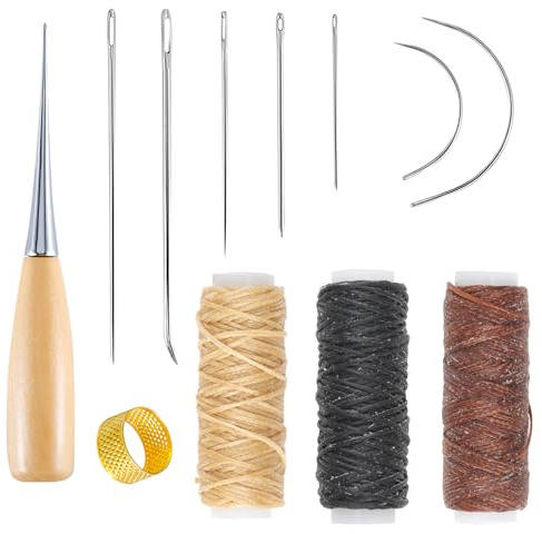 Leather Needles Hand Sewing, 12pcs Leather Sewing Kit | Curved Needles for Hand Sewing Leather Repair Kit for Sewing Supplies Fabric Sewing DIY Crafts