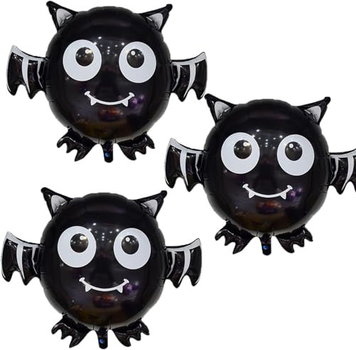3 Stück Luftballon Fledermaus, Halloween Folienballon Fledermaus, Halloween Deko Luftballons Helium Ballon Fledermaus Party Luftballons, Schwarze Fledermaus Ballon für Halloween Party Dekoration