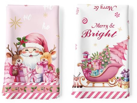 Arquiel 2er Set Geschirrtücher Weihnachtsmann Rose Weihnachten Küchentücher Dekorative 100% Baumwolle Trockentücher Saugstarke Geschenk für den Urlaub Einweihungsfeier 48 cm x 70 cm