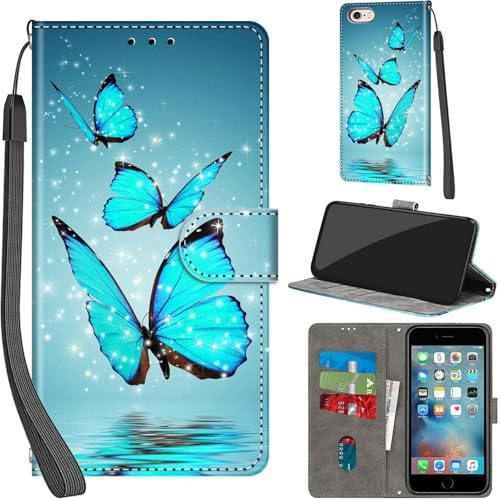 PHINIENLAND Wallet Flip Case for iPhone 6 / iPhone 6s Leather Butterfly | 3 Card Slots & 1 Cash Pocket, Magnetic Closure, Kickstand, Premium PU Leather flip cover for iPhone 6 / 6s