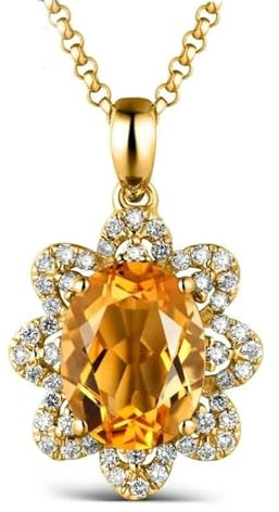 Kette Gold Blume, Citrin Halskette Damen 18 Karat Gelbgold Jahrestag Geburtstag Geschenk für Mama Sie