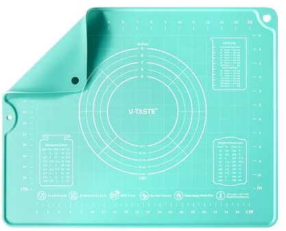 U-Taste Flüssigsilikon-Backmatte: 40x50 cm Extra Große BPA-freie Gebäckmatte Antihaftbeschichtetes Teig-Rollmatte kneten mit klaren Maßen für die Herstellung von Keksen Pizza Fondant (Aqua Sky)
