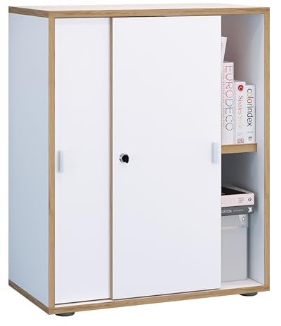 VCM Büroschrank mit 2 Fächern | moderner Aktenschrank mit Schiebetüren | Maße H. 74 x B. 60 x T. 37 cm – Salia 2-Fach