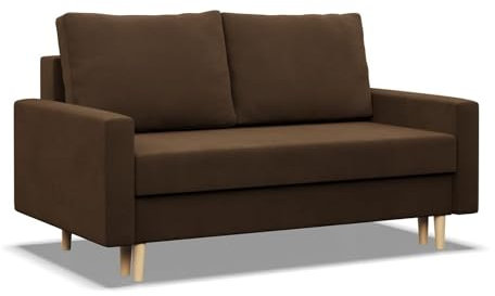Mebligo - Schlafsofa mit Schlaffunktion und Bettkasten, 2 Sitzer 152 cm Breit, Bonellfederkern, Ausziehbares Couch auf Holzfüßen - Braun