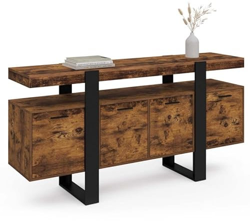 IDMarket - Buffet 160 cm Phoenix XXL 4 Portes Bois Effet Vieilli et Noir