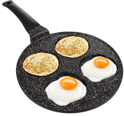 DAJAVE 4 Holes Pancake Pan, 4 Cup Egg Frying Pan Non Stick Fried Egg Pan Multi Hole Mini Pancake Maker Pancake Frying Pan for Breakfast - Induction Gas Compatible