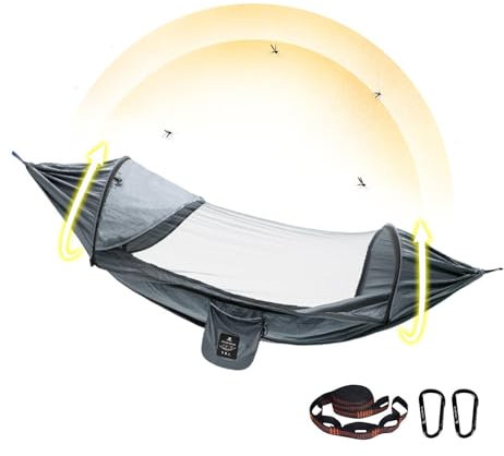 Camping Hammock with Net - Swing Hammock with Fly Net - Hammock Tent with Tree Straps, Backpacking Hammock for Outdoor, Hiking, Indoor, Beach, Camping Accessories