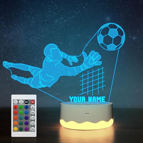 Attivolife Fußball Maßgeschneidert 3D Lampe, Torwart LED Nachtlicht mit 16 Farben wechselnder Fernbedienung, beste Sportthemen Raumdekoration Geburtstags Weihnachtsgeschenke für Kinder Jungen Männer