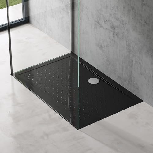 doporro Bac à douche 80x110 Receveur de Douche Antiglisse Rectangulaire Noir Lucia02AR 80x110x4 +Bonde AL02