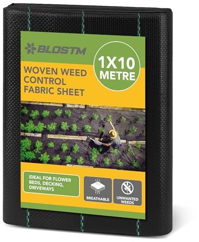BLOSTM Woven Weed Control Membrane - Garden Membrane Weed Control Heavy Duty for Gravel or Grass Underlay, UV Stabilised Ground Cover Membrane for Garden, Landscaping Weed Barrier Fabric - 1m x 10m