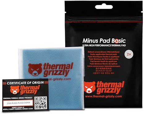Thermal Grizzly Minus Pad Basic - 100x100x1.0mm 2-Pack Thermal Interface Pad, Electrically Non-Conductive, High Thermal Conductivity & Compressibility for SSDs, GPUs & Electronics